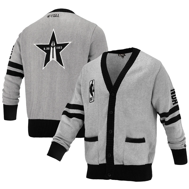 Unisex FISLL Gray NBA Logoman Shadow Collection Full-Button Cardigan Sweater