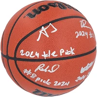 2024 NBA Draft Autographed Wilson Official Game Basketball Featuring Alexandre Sarr, Ron Holland II, Rob Dillingham & Isaiah Collier with "# Pick" Inscriptions - Limited Edition #1/12