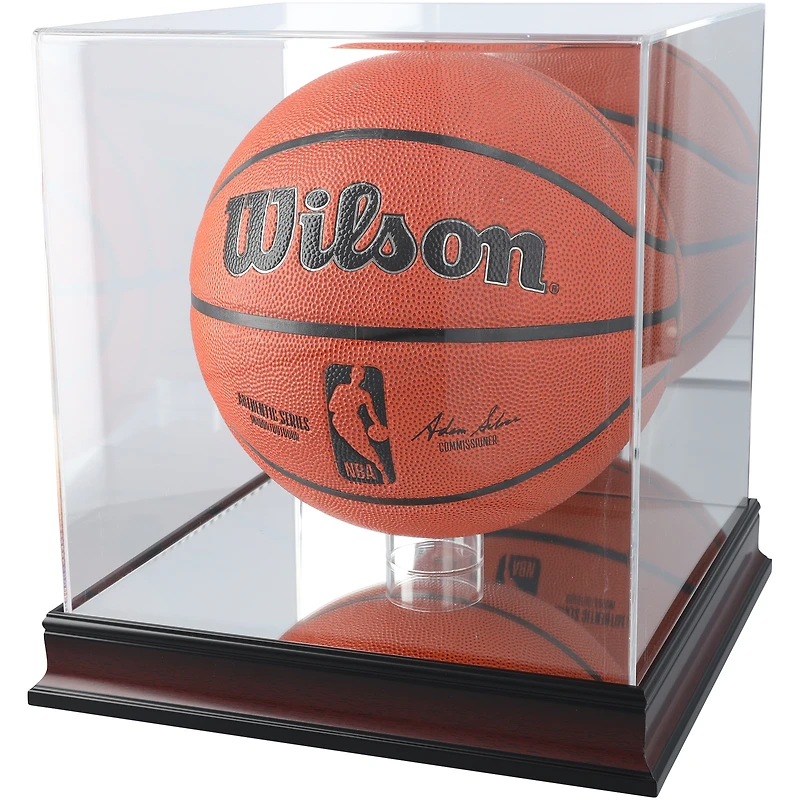 Vitrine pour ballon de basket en acrylique avec finition acajou antique et fond miroir - Protection UV à 97 %