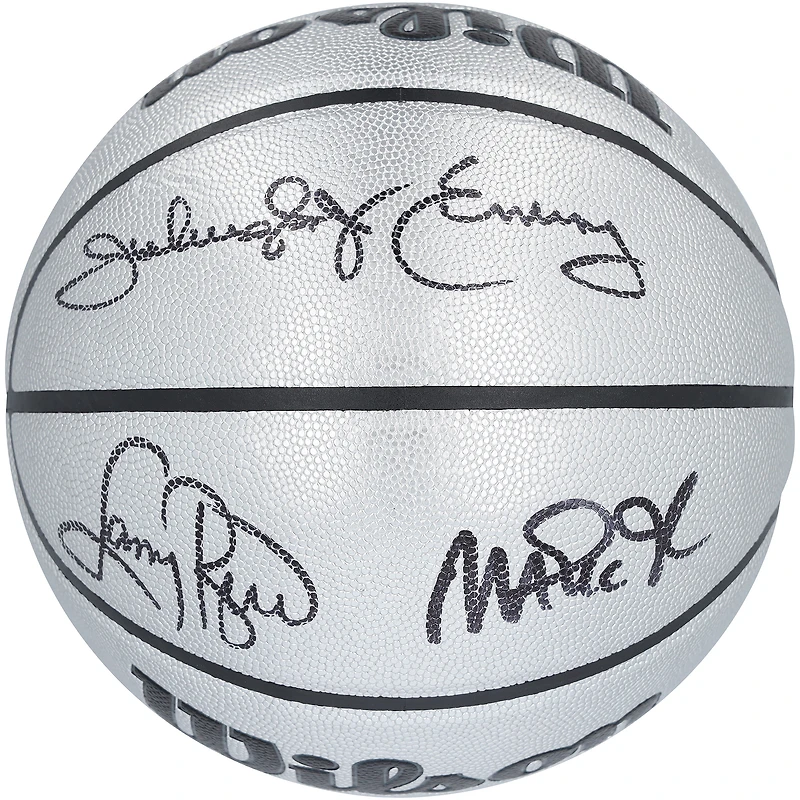 Ballon de basket Wilson Platinum autographié par Larry Bird, Magic Johnson et Julius Erving