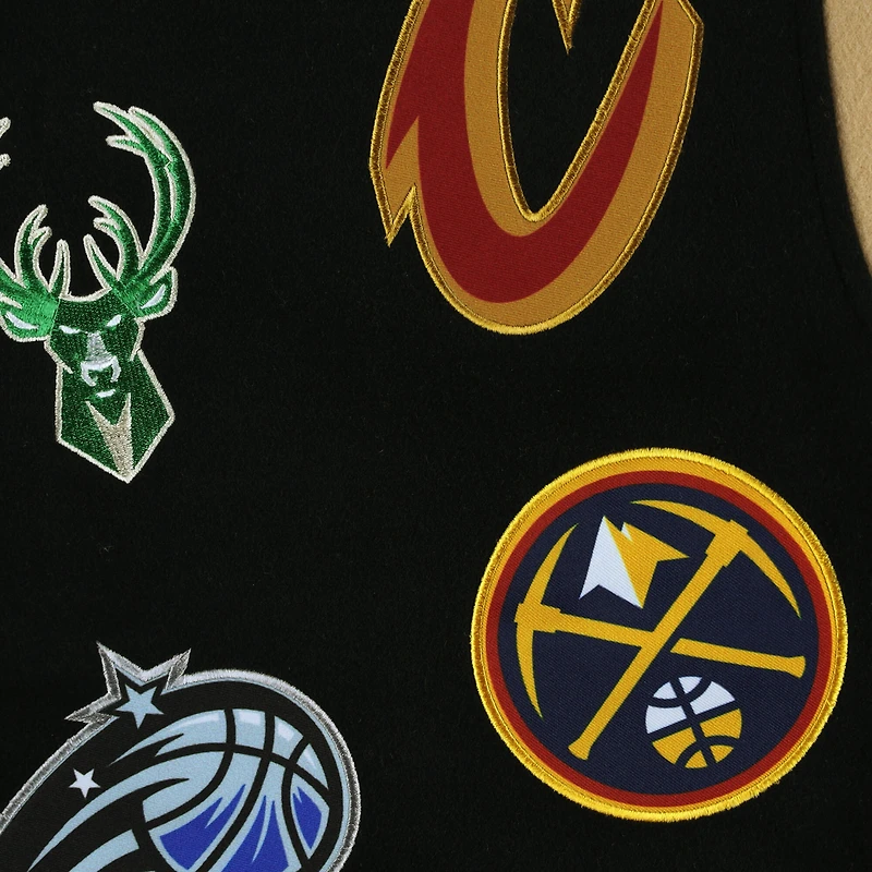 Men's FISLL Black/Khaki NBA All Logo Aviator Wool Varsity Jacket