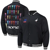 Veste tissée à boutons-pression NBA x Staple noire pour homme, ornée de fanions toutes les équipes