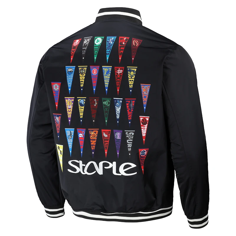 Men's NBA x Staple Black All Teams Pennant Woven Full-Snap Jacket
