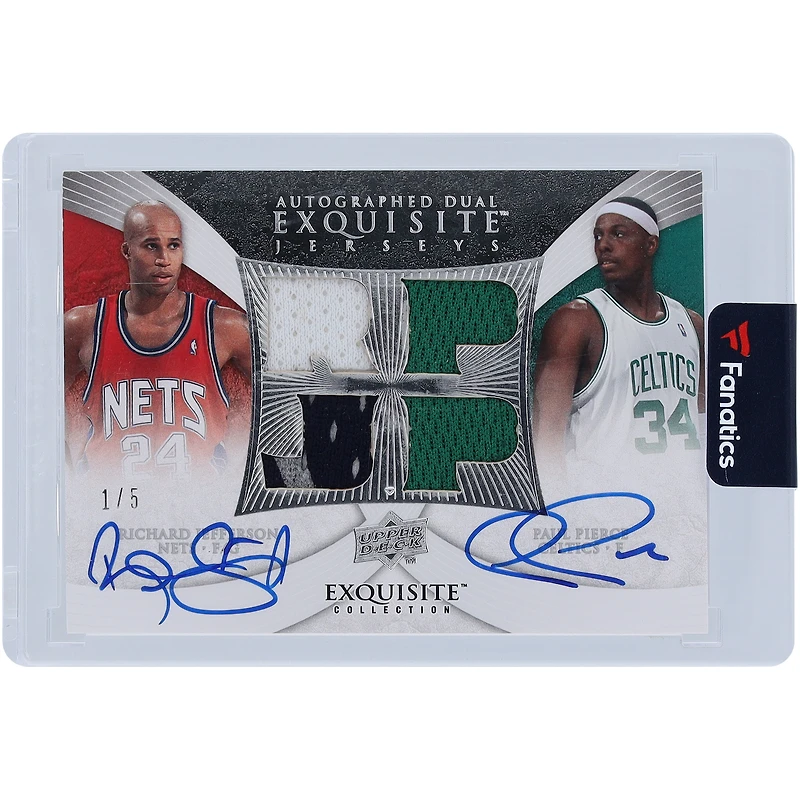 Carte autographiée de la collection Upper Deck Exquisite Dual Relic #ED-JP #1/5 de Richard Jefferson et Paul Pierce 2007-08
