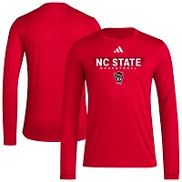 T-shirt à manches longues adidas NC State Wolfpack Locker On-Court the Fade AEROREADY rouge pour homme