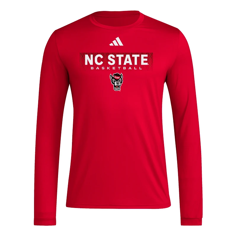 T-shirt à manches longues adidas NC State Wolfpack Locker On-Court the Fade AEROREADY rouge pour homme
