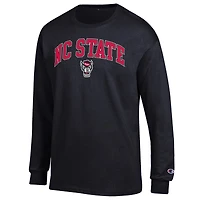 T-shirt à manches longues noir Champion NC State Wolfpack pour homme avec logo Arch Over