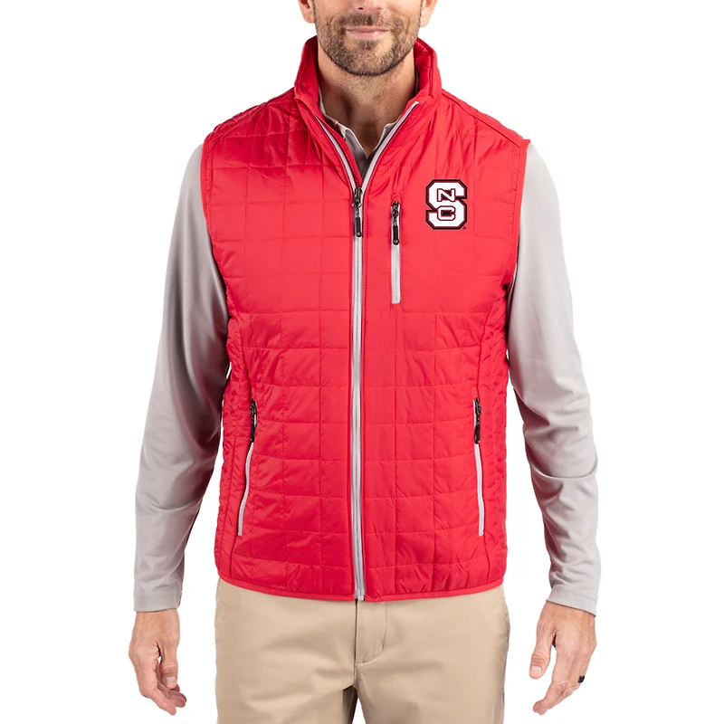 Gilet sans manches zippé Cutter & Buck Red NC State Wolfpack Rainier Eco pour homme, isolé PrimaLoft.