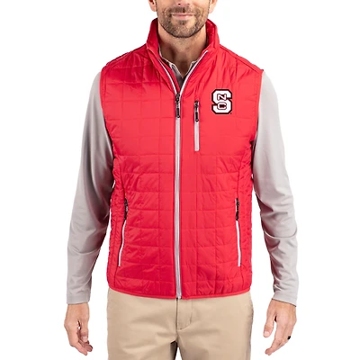 Gilet sans manches zippé Cutter & Buck Red NC State Wolfpack Rainier Eco pour homme, isolé PrimaLoft.
