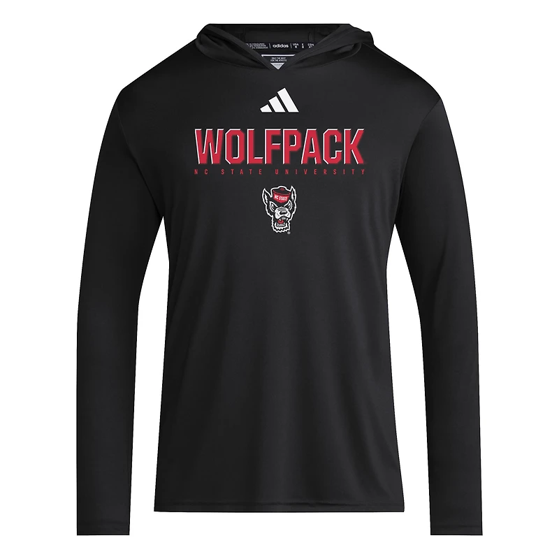 T-shirt à capuche et manches longues adidas NC State Wolfpack 2025 AEROREADY Sideline Training pour homme, noir