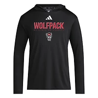 T-shirt à capuche et manches longues adidas NC State Wolfpack 2025 AEROREADY Sideline Training pour homme, noir