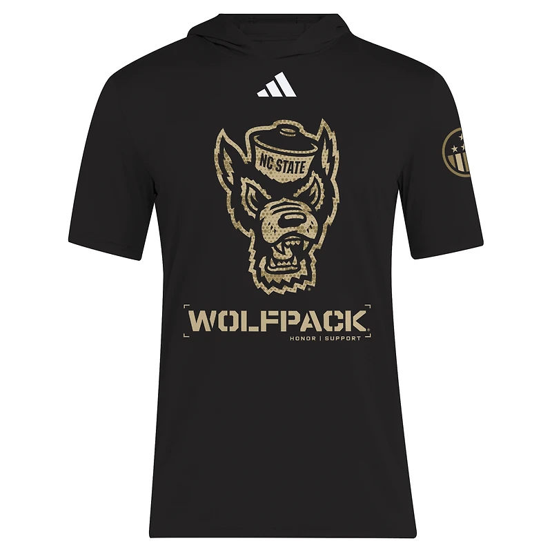 Men's adidas  Black NC State Wolfpack 2025 Military Appreciation AEROREADY Hooded T-Shirt