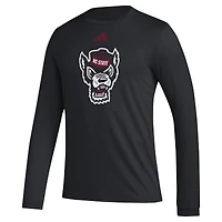 T-shirt d'avant-match à manches longues avec logo adidas pour hommes, NC State Wolfpack Primary Locker, noir