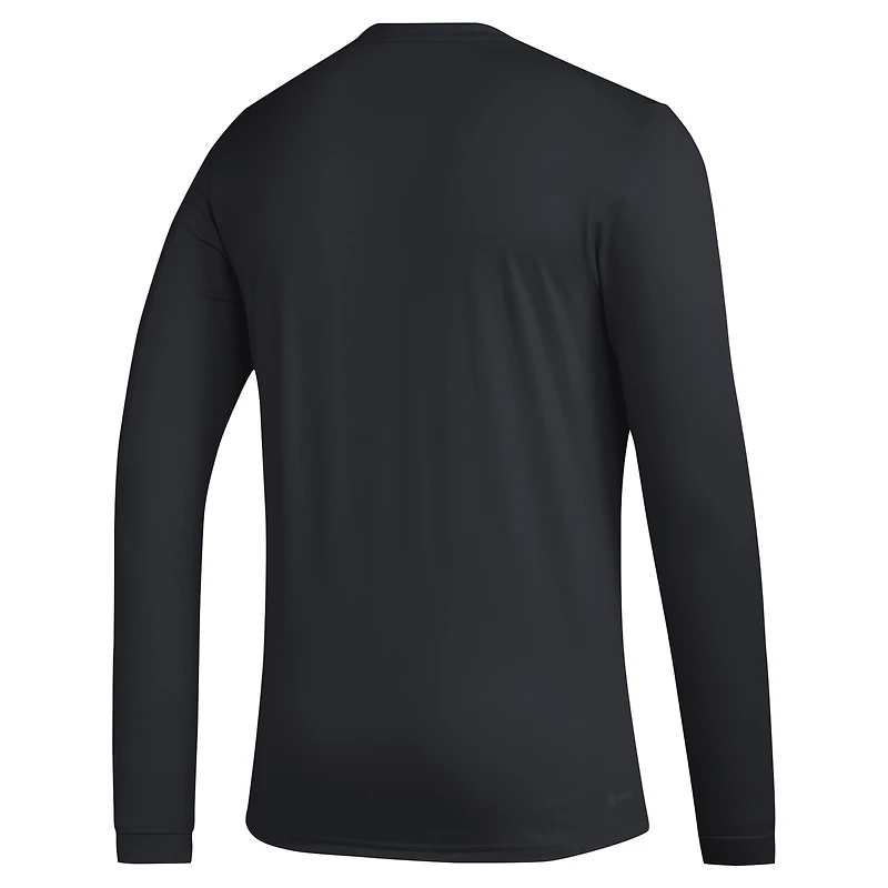 T-shirt d'avant-match à manches longues avec logo adidas pour hommes, NC State Wolfpack Primary Locker, noir