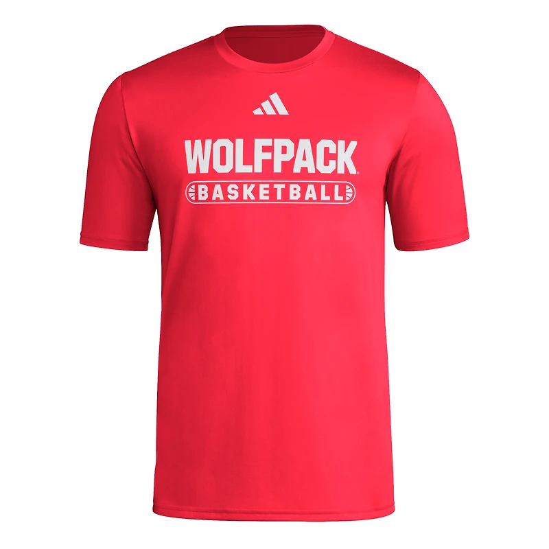 T-shirt de basket-ball adidas rouge NC State Wolfpack Locker pour homme, avant-match