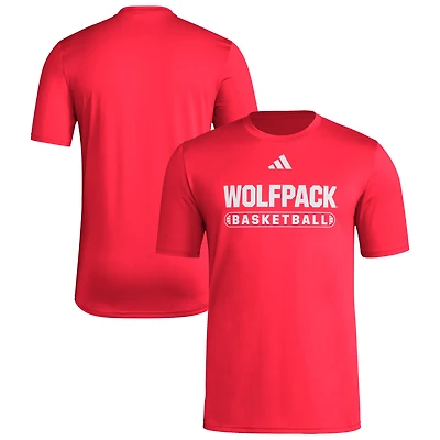 T-shirt de basket-ball adidas rouge NC State Wolfpack Locker pour homme, avant-match