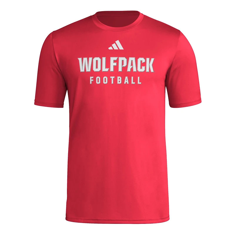 T-shirt d'entraînement de football américain rouge pour homme adidas NC State Wolfpack Locker