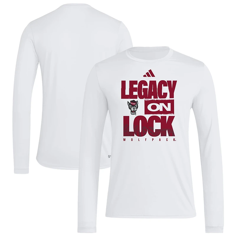 T-shirt à manches longues adidas blanc NC State Wolfpack Legacy On Lock pour homme