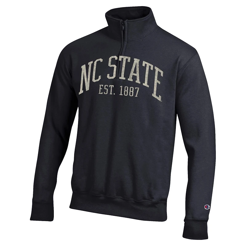 Men's Champion  Black NC State Wolfpack Powerblend Quarter-Zip Pullover