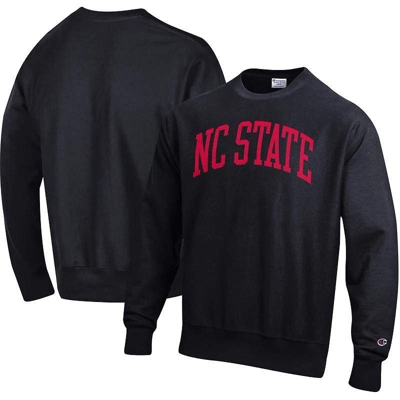 Sweat-shirt à enfiler décontracté Champion Black NC State Wolfpack pour homme, coupe Arch Reverse Weave