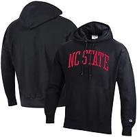 Sweat à capuche noir Champion NC State Wolfpack Team Arch Reverse Weave pour homme