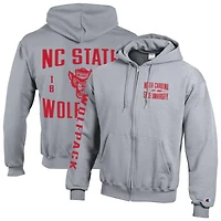 Sweat à capuche zippé en polaire Champion gris NC State Wolfpack Varsity Powerblend pour homme