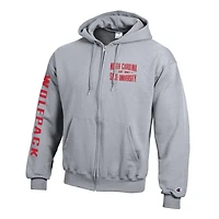 Sweat à capuche zippé en polaire Champion gris NC State Wolfpack Varsity Powerblend pour homme