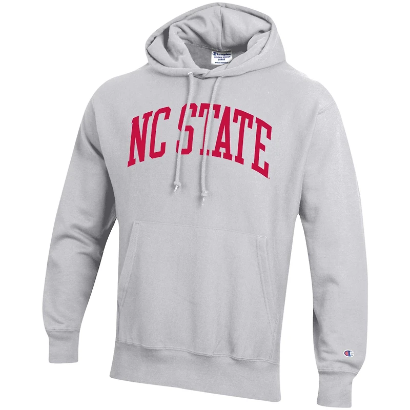 Sweat à capuche Champion NC State Wolfpack Team Arch Reverse Weave gris chiné pour homme