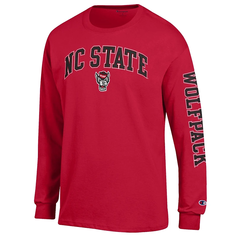 Men's Champion  Red NC State Wolfpack Arch Over Logo 2-Hit Long Sleeve T-Shirt