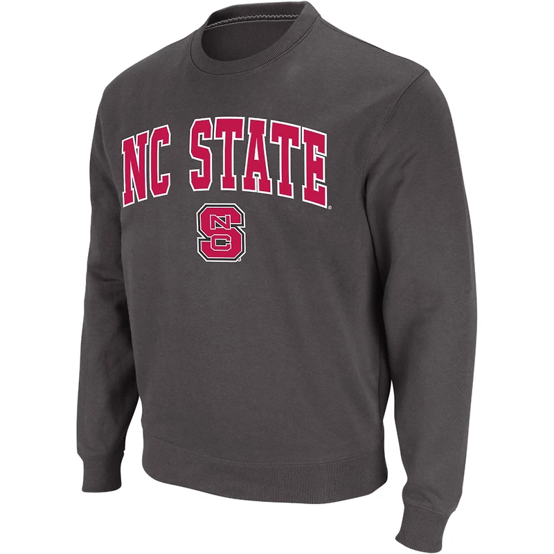 Men's Colosseum Charcoal NC State Wolfpack Arch & Logo Crew Neck Sweatshirt