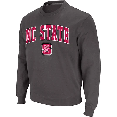 Men's Colosseum Charcoal NC State Wolfpack Arch & Logo Crew Neck Sweatshirt