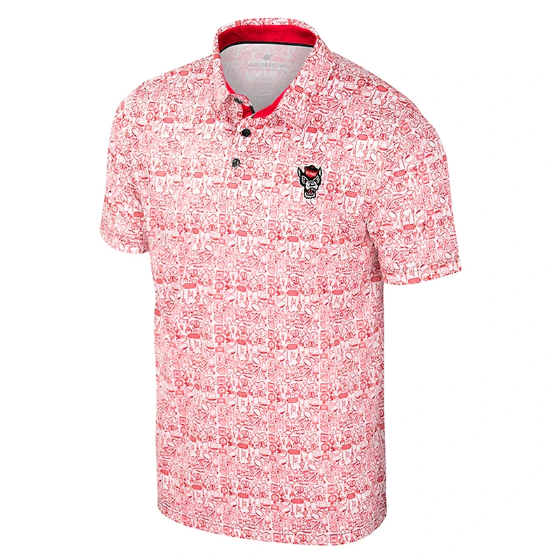 Men's Colosseum Red NC State Wolfpack It's Time! Allover Print Polo