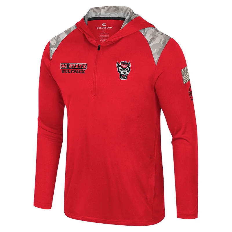 Men's Colosseum Red NC State Wolfpack OHT Military Appreciation Quarter-Zip Hoodie Jacket