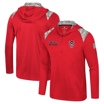 Men's Colosseum Red NC State Wolfpack OHT Military Appreciation Quarter-Zip Hoodie Jacket