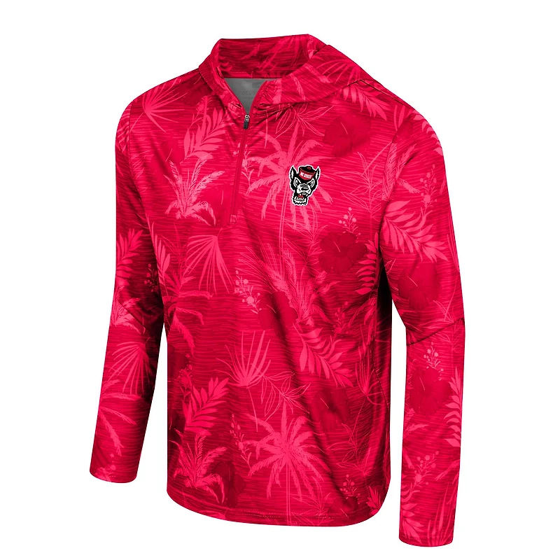 Haut à capuche léger imprimé Colosseum Red NC State Wolfpack Palms avec fermeture éclair sur un quart pour homme