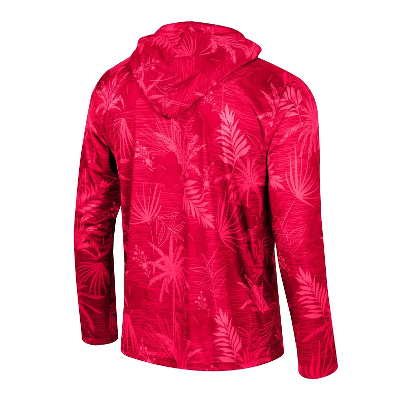 Men's Colosseum Red NC State Wolfpack Palms Printed Lightweight Quarter-Zip Hooded Top