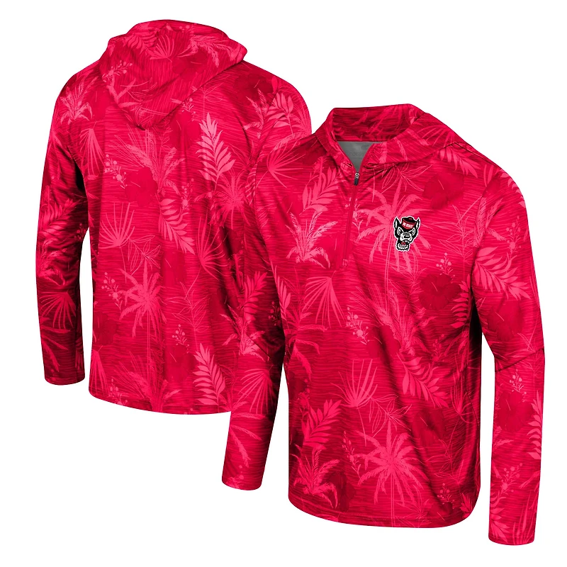 Men's Colosseum Red NC State Wolfpack Palms Printed Lightweight Quarter-Zip Hooded Top