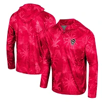 Men's Colosseum Red NC State Wolfpack Palms Printed Lightweight Quarter-Zip Hooded Top