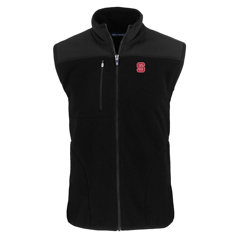 Men's Cutter & Buck  Black NC State Wolfpack Big Tall Cascade Eco Sherpa Fleece Full-Zip Vest