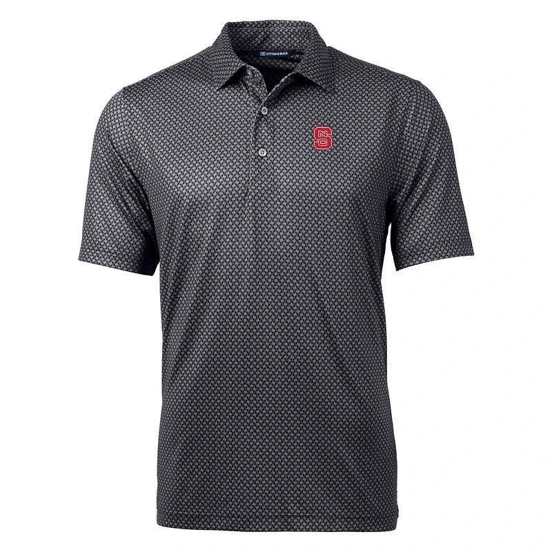 Men's Cutter & Buck Black NC State Wolfpack Pike Banner Print Polo