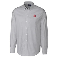 Chemise boutonnée à manches longues et rayures en oxford extensible pour homme Cutter & Buck, couleur anthracite, NC State Wolfpack, grande taille