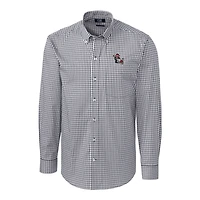 Chemise boutonnée à manches longues pour homme Cutter & Buck, couleur anthracite, NC State Wolfpack, facile d'entretien, extensible, vichy, grande taille