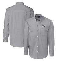 Chemise boutonnée à manches longues pour homme Cutter & Buck, couleur anthracite, NC State Wolfpack, facile d'entretien, extensible, vichy, grande taille