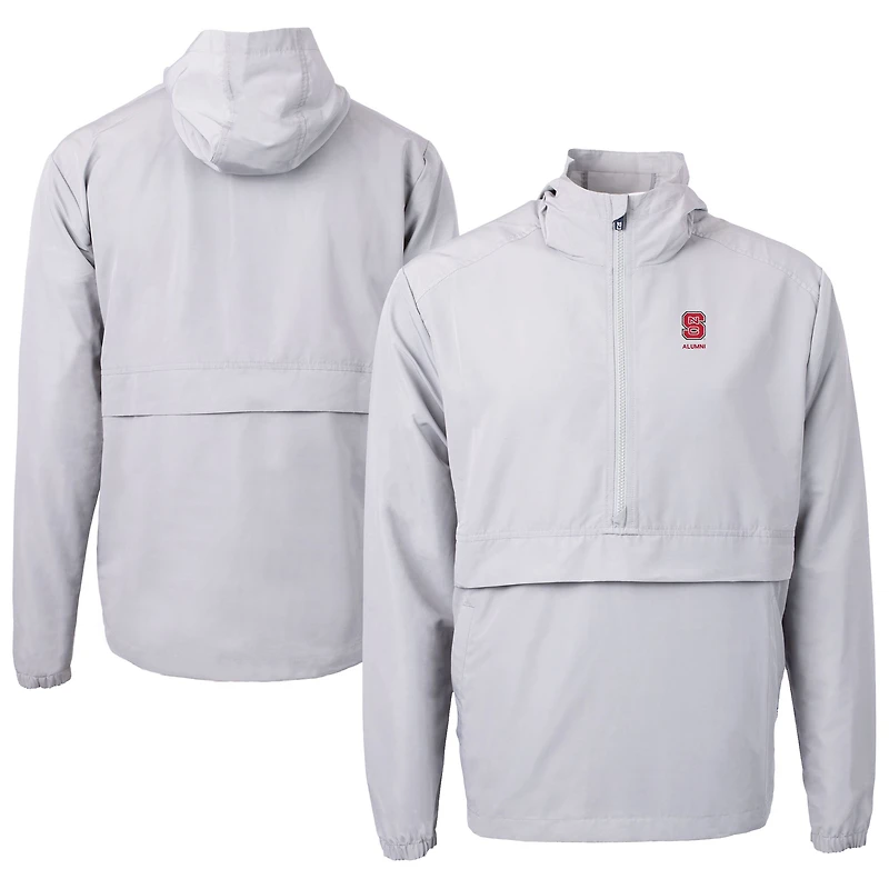 Men's Cutter & Buck Gray NC State Wolfpack Alumni Logo Charter Eco Knit Recycled Anorak Half-Zip Jacket