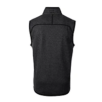 Men's Cutter & Buck  Heather Charcoal NC State Wolfpack Alumni Logo Mainsail Sweater Knit Fleece Full-Zip Vest