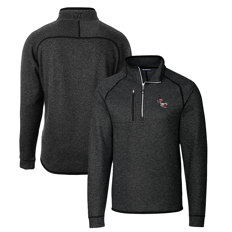 Men's Cutter & Buck Heather Charcoal NC State Wolfpack Mainsail Sweater-Knit Big Tall Half-Zip Pullover Jacket