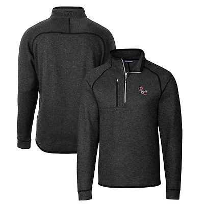 Men's Cutter & Buck Heather Charcoal NC State Wolfpack Mainsail Sweater-Knit Big Tall Half-Zip Pullover Jacket