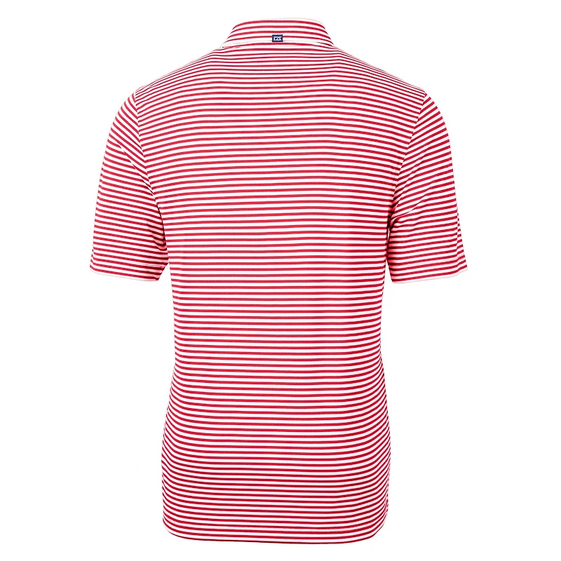 Polo Cutter & Buck Red NC State Wolfpack Virtue Eco Pique Stripe en tissu recyclé pour homme