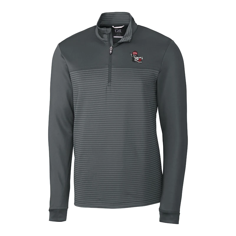 Men's Cutter & Buck Steel NC State Wolfpack Traverse Stripe Quarter-Zip Pullover Top