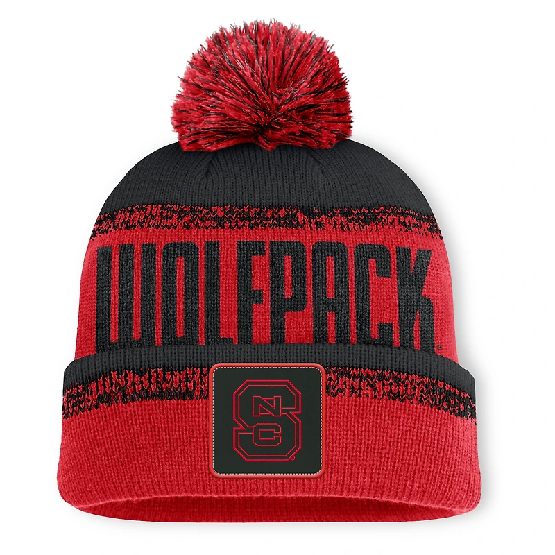 Bonnet en tricot à revers rouge/noir avec pompon pour homme Fanatics NC State Wolfpack Thrive
